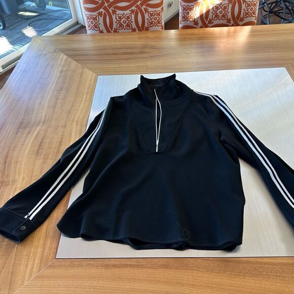 Ladies black 3/4 zip long sleeve top. White stripe. Size medium - Picture 8 of 10